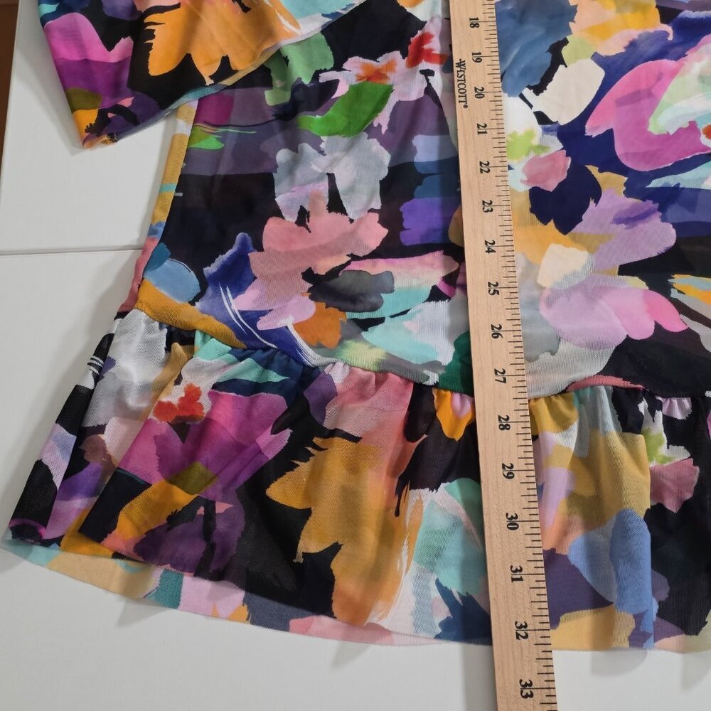 Profile By Gottex Tunic Beach Cover Up S Mesh Abstract Ruffles Oversize Boho NWT - Picture 6 of 16